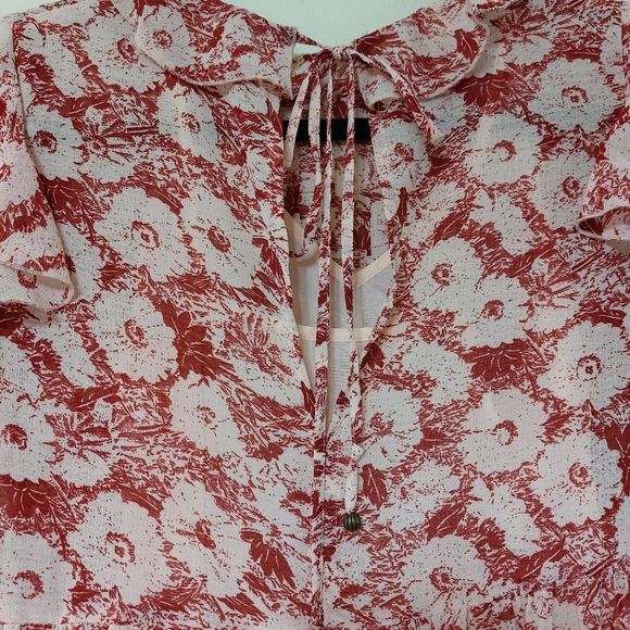 Free People These Dreams Red Floral Print Pleated Long Sleeve Mini Dress Size XS - Picture 9 of 16